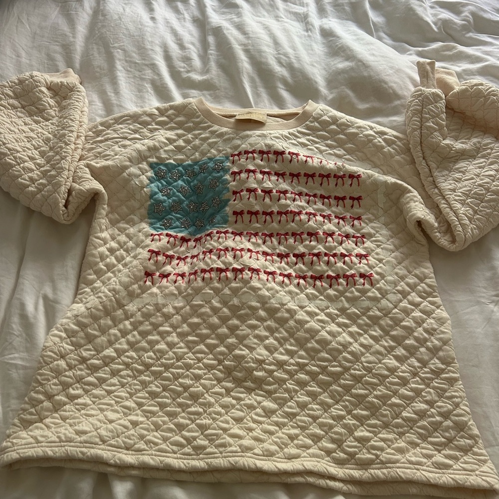 Judith March Cream Quilted Flag Sweater with bows